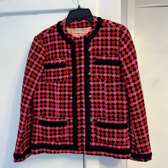 Arnold Constable Fifth Ave vintage wool jacket, Chanel inspired, black & pink - Picture 1 of 16